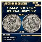 1944-d Walking Liberty Half Dollar TOP POP! 50c ms