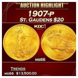 1907-p Gold St. Gaudens Double Eagle $20 ms66 SEGS