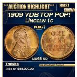1909 VDB Lincoln Cent TOP POP! 1c ms68 rd SEGS