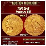 1912-s Gold Indian Half Eagle $5 ms63+ USCG