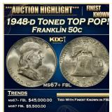 1948-d Franklin Half Dollar Toned TOP POP! 50c ms6