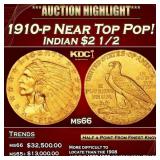1910-p Gold Indian Quarter Eagle Near Top Pop! $2