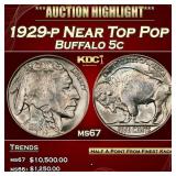 1929-p Buffalo Nickel Near Top Pop 5c ms67 SEGS
