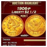 1906-p Gold Liberty Quarter Eagle $2 1/2 ms66+ SEG