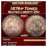 1876-p Seated Liberty Quarter Toned 25c ms65+ SEGS