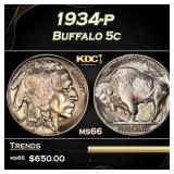 1934-p Buffalo Nickel 5c Grades ms66