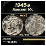1945-s Mercury Dime 10c ms67 fsb SEGS