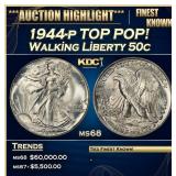 1944-p Walking Liberty Half Dollar TOP POP! 50c ms