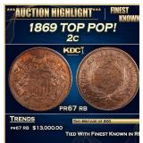 1869 Proof Two Cent Piece TOP POP! 2c pr67 rb SEGS