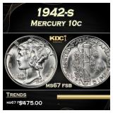 1942-s Mercury Dime 10c ms67 fsb SEGS