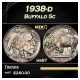 1938-d Buffalo Nickel 5c ms67 SEGS