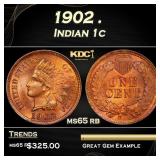 1902 Indian Cent . 1c Grades ms65 rb
