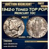 1942-d Mercury Dime Toned TOP POP! 10c ms68+ FSB S
