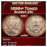 1898-p Barber Quarter Toned 25c ms66+ SEGS