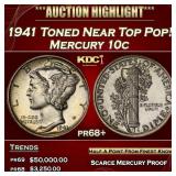 1941 Proof Mercury Dime Toned Near Top Pop! 10c pr