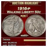 1916-p Walking Liberty Half Dollar 50c ms65+ SEGS