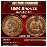 1864 Bronze Indian Cent 1c ms66+ rb SEGS
