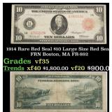 1914 $10 Large Size Red Seal FRN Rare Red Seal Bos