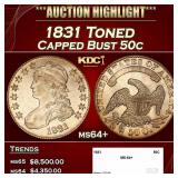 1831 Capped Bust Half Dollar Toned 50c ms64+ SEGS