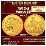 1910-s Gold Indian Half Eagle $5 ms64+ USCG