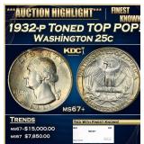 1932-p Washington Quarter Toned TOP POP! 25c ms67+