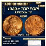 1929-p Lincoln Cent TOP POP! 1c ms67+ rd SEGS