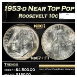 1953-d Roosevelt Dime Near Top Pop 10c ms67+ FT SE