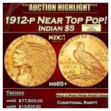 1912-p Gold Indian Half Eagle Near Top Pop! $5 ms6