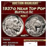 1937-d Buffalo Nickel Near Top Pop 5c ms67+ SEGS