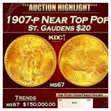 1907-p Gold St. Gaudens Double Eagle Near Top Pop