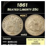 1861 Seated Liberty Quarter 25c ms62 USCG