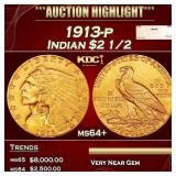 1913-p Gold Indian Quarter Eagle $2 1/2 ms64+ SEGS