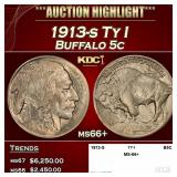 1913-s Ty I Buffalo Nickel 5c ms66+ SEGS