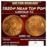 1920-p Lincoln Cent Near Top Pop! 1c ms66+ rd SEGS