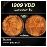 1909 VDB Lincoln Cent 1c Grades ms66 rd