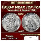 1938-p Walking Liberty Half Dollar Near Top Pop 50