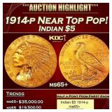 1914-p Gold Indian Half Eagle Near Top Pop! $5 ms6