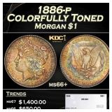 1886-p Morgan Dollar Colorfully Toned $1 ms66+ SEG