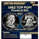 1962 Proof Franklin Half Dollar TOP POP! 50c pr69