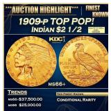 1909-p Gold Indian Quarter Eagle TOP POP! $2 1/2 m