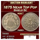 1875 Proof Shield Nickel Near Top Pop 5c pr66+ SEG