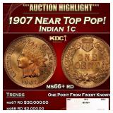 1907 Indian Cent Near Top Pop! 1c ms66+ rd SEGS