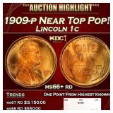 1909-p Lincoln Cent Near Top Pop! 1c ms66+ rd SEGS