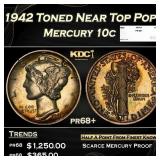 1942 Proof Mercury Dime Toned Near Top Pop! 10c pr