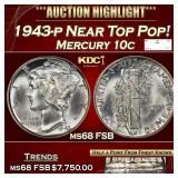 1943-p Mercury Dime Near Top Pop! 10c ms68 FSB SEG