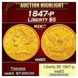 1847-p Gold Liberty Half Eagle $5 ms63 USCG