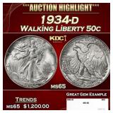 1934-d Walking Liberty Half Dollar 50c ms65 SEGS