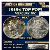 1916-s Mercury Dime TOP POP! 10c ms67+ FSB SEGS