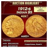 1912-s Gold Indian Half Eagle $5 ms63+ USCG
