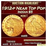 1912-p Gold Indian Half Eagle Near Top Pop! $5 ms6